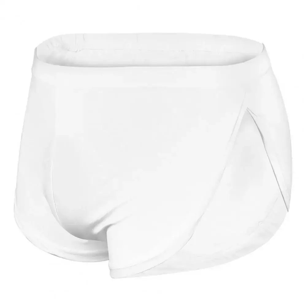 Short taille basse respirant pour hommes, couleur unie, culotte taille élastique, fente latérale, short de salon en soie glacée, sous-vêtements de nuit