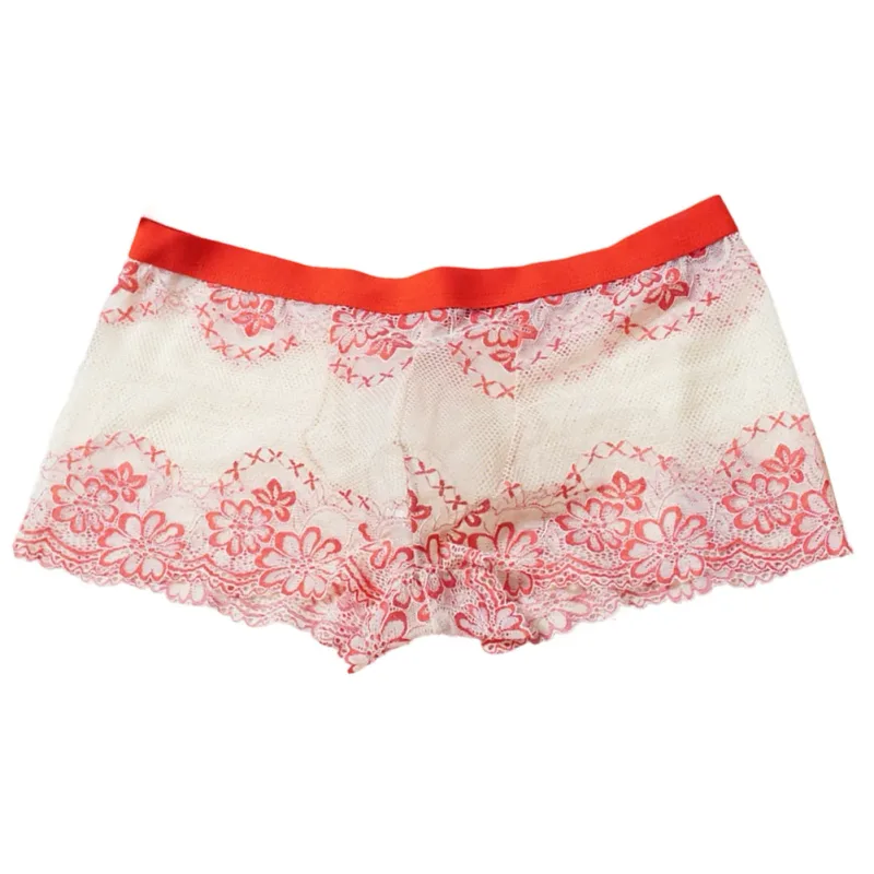 Men Lace Jacquard Mesh Boxer Shorts Underwear Hollow Temptation Exotic Trunks Silk Soft Quick Dry Breathable Sexy Panties