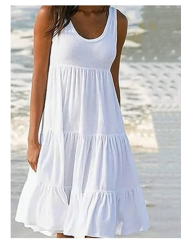 Oversized O λαιμόκοψη αμάνικα βολάν Φαρδιά φόρεμα παραλίας Γυναικείο Boho Μονόχρωμο Plus Size Κομψό Sundress Club Party Vestidos — image 3