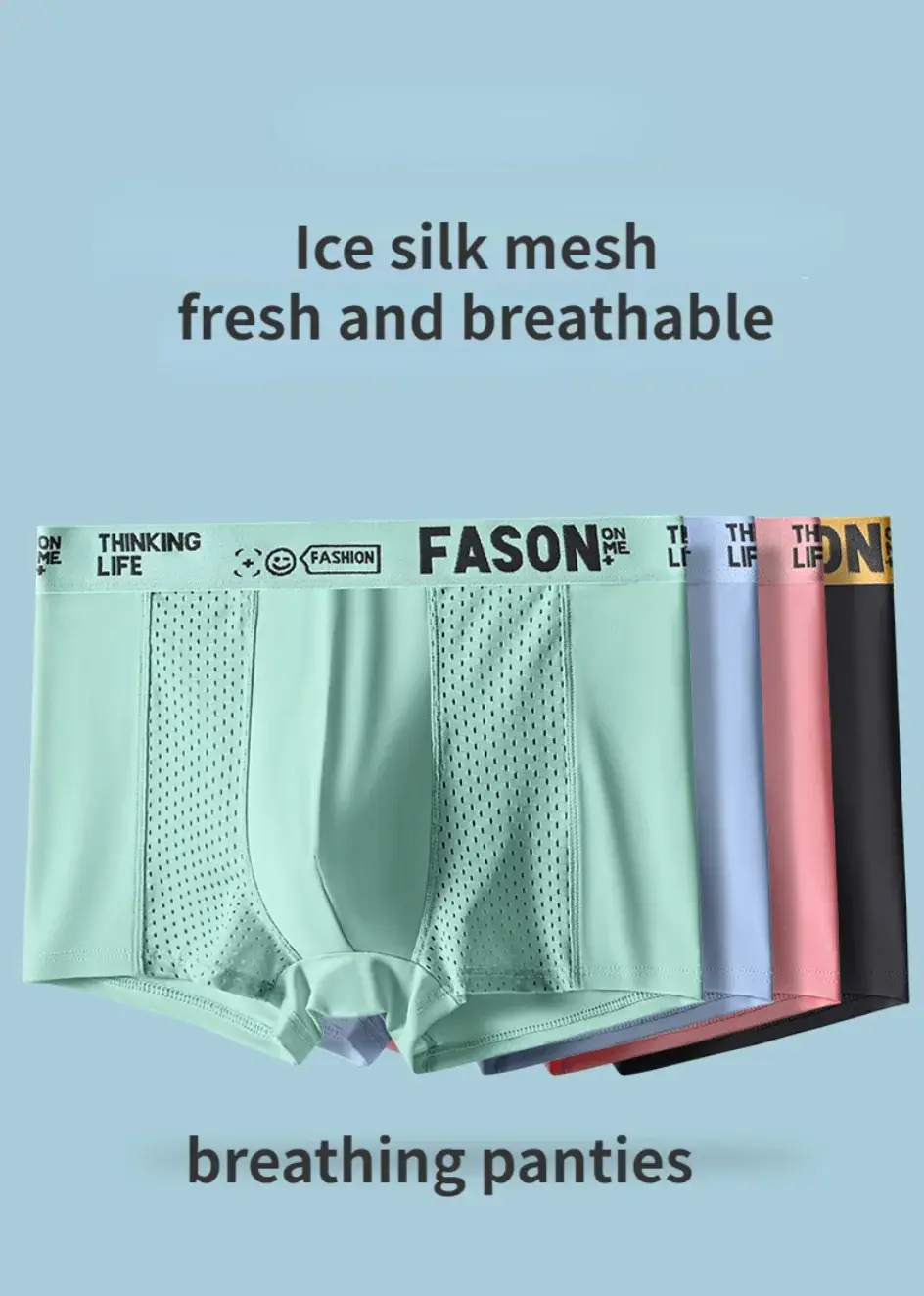 Sous-vêtements en maille de soie glacée pour hommes, Boxer respirant antibactérien, slip surdimensionné, short pour hommes