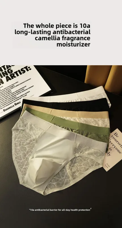 Seamless Jacquard Men Triangle Underwear Ice Silk Thin Breathable Panties Quick Drying Briefs Male Sexy U Bulge Pouch Underpants — image 9