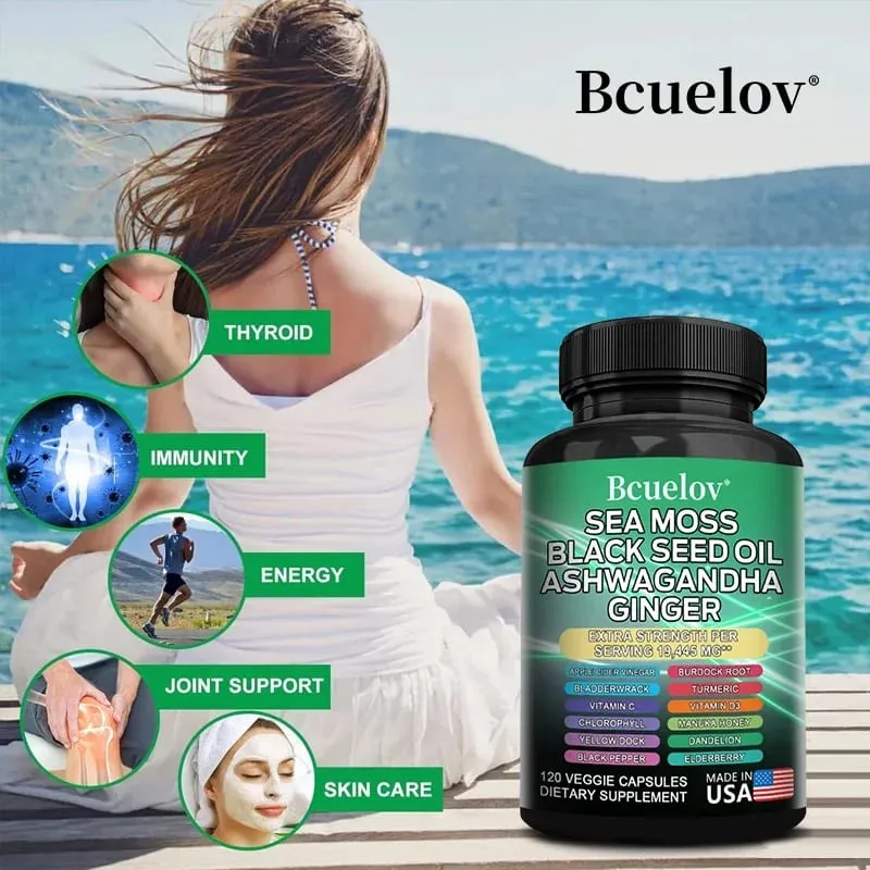 All in One Supplement with Sea Moss Black Seed Oil Ashwagandha Ginger Enhanced Immunity & Energy 120 Capsules — image 4