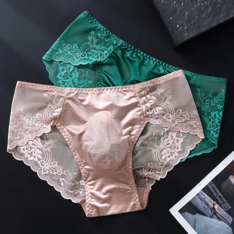 3PCS Men Sexy Lace Triangle Briefs Sexy Low Waist Seamless Panties Male Thin Breathable Comfortable Transparent Underwear — image 9