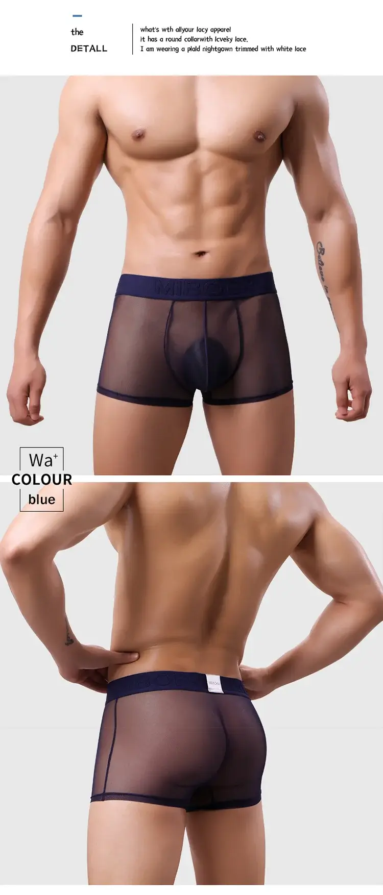 Men's Transparent Full Mesh Boxer Briefs See-Through Underwear Low Rise U-Pouch Breathable Sexy Low-Rise Elastic Waistband — image 12