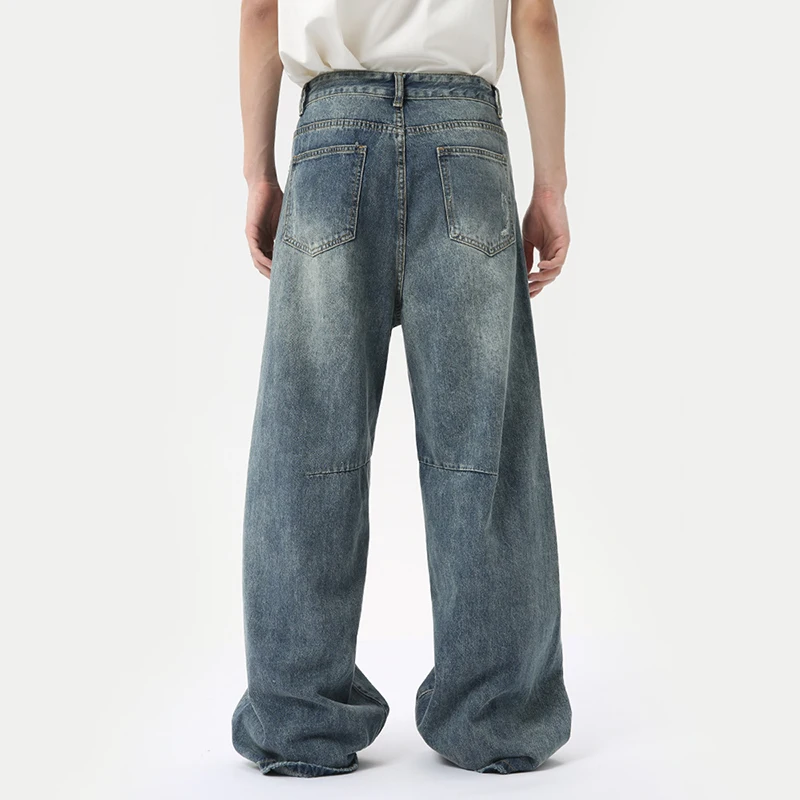 American Style Men's Denim Pants Washing Fashion Loose Men's Straight Trousers Casual Wide Leg Jeans New Summer 2024 9C6303