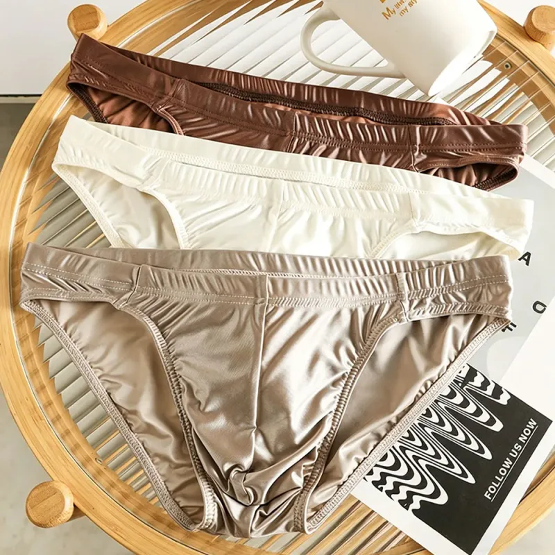 Men's Silky Satin Briefs Sexy Low Rise Underwear Soft Stretchy Bikini Panties Shiny Smooth Butt-lifting Briefs Fitness Underpant — image 6