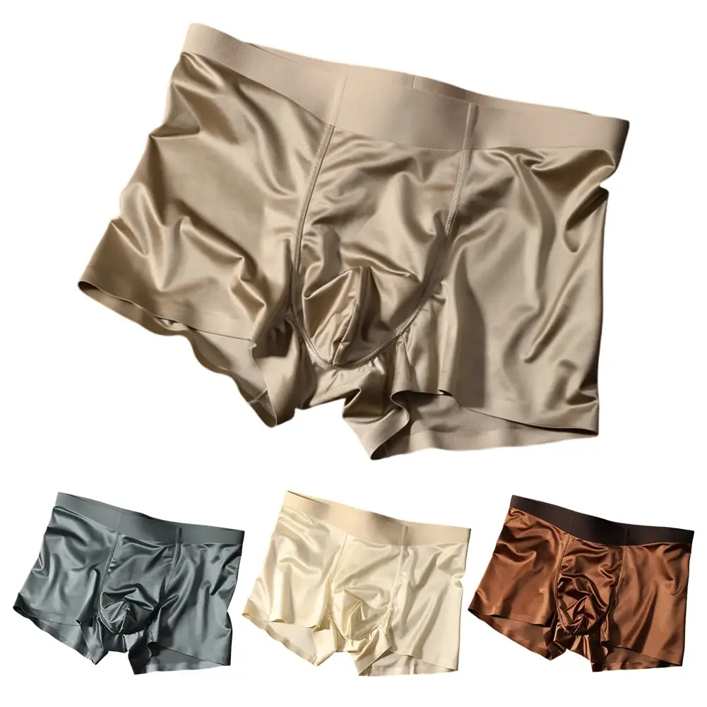 Boxershort sans couture pour hommes, culotte respirante à l'entrejambe, en soie glacée, sous-vêtements confortables en Satin, 1 pièce — image 10