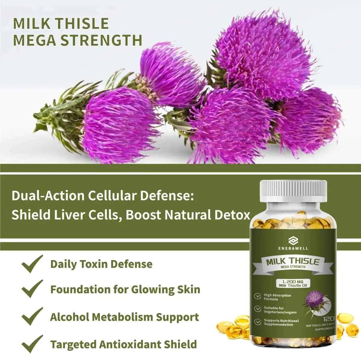 Milk Thistle Dandelion Root Supplement - Liver Health Support Antioxidant Support Detoxification 120 Capsules