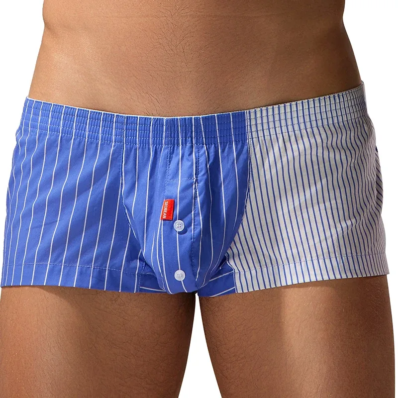 Seobean Men's Color-Block Striped Pure Cotton Home Underwear Shorts Comfortable Breathable Casual Pants for Men