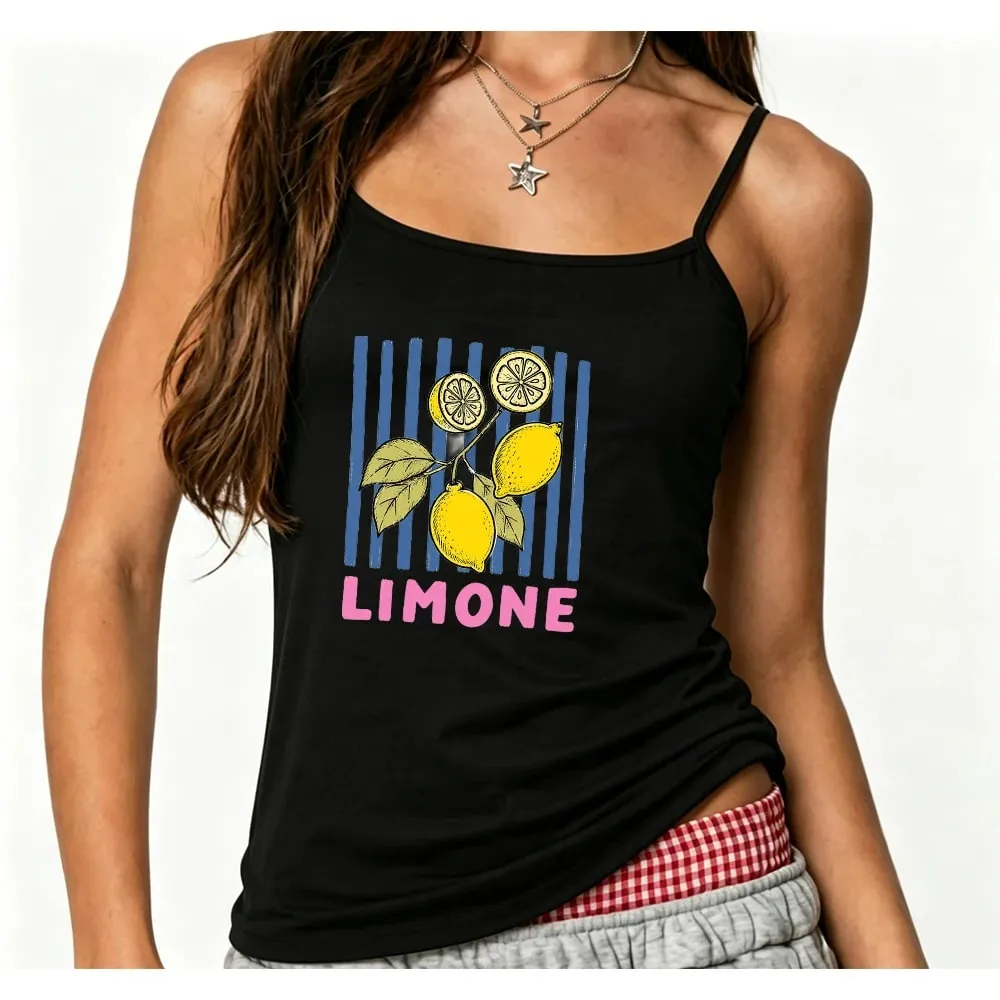 Limone Stripe Lemon Cami Tanks Set Yellow Fruit Blue Black White Graphic Sleepwear Club Wear Streetwear Beach Vest Shirt