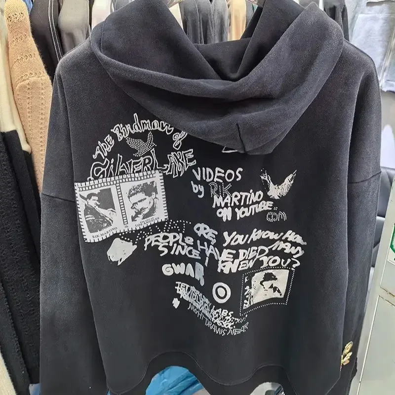 Nuevas sudaderas con capucha PALY de gran tamaño para hombre y mujer, cárdigan Vintage informal lavado negro dañado de la mejor calidad, sudaderas con cremallera — image 38