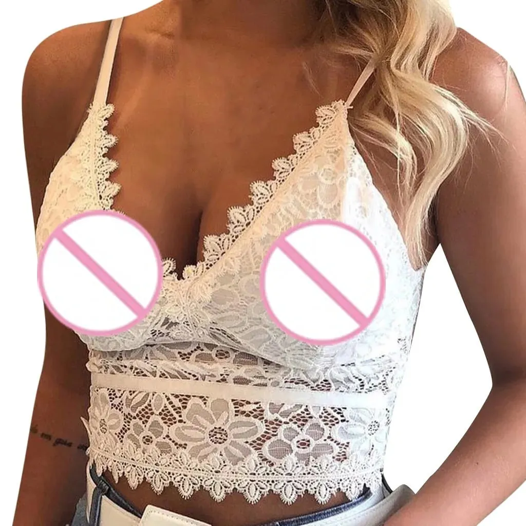 Σέξι δαντέλα με κούφιο διχτυωτό πλέγμα See Through Slim Backless Halter Crop Top Spaghetti λουράκι διάφανο κέντημα κορσέ γιλέκο καμιζόλ — image 8