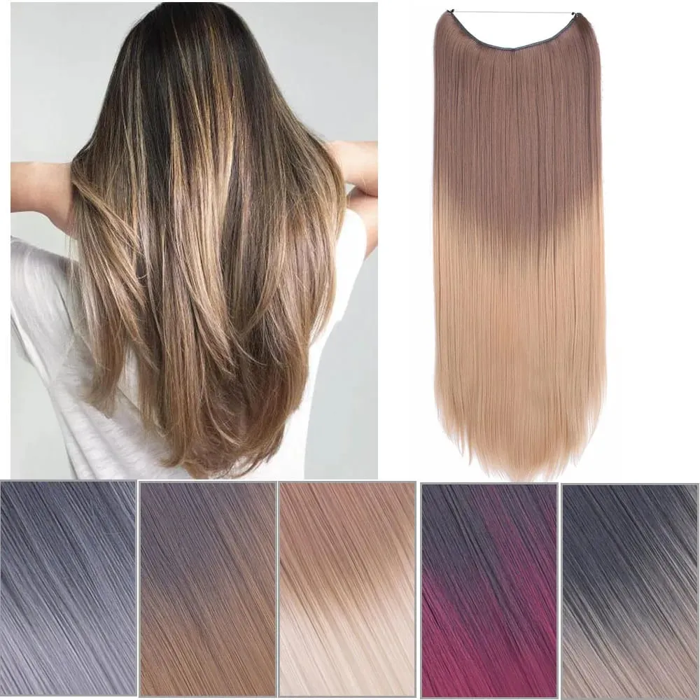 Jeedou Wavy Hair Extension Elasticity Invisible Wire Fish Line One Piece No Clips Synthetic Hairpieces Ombre Color For Ladies