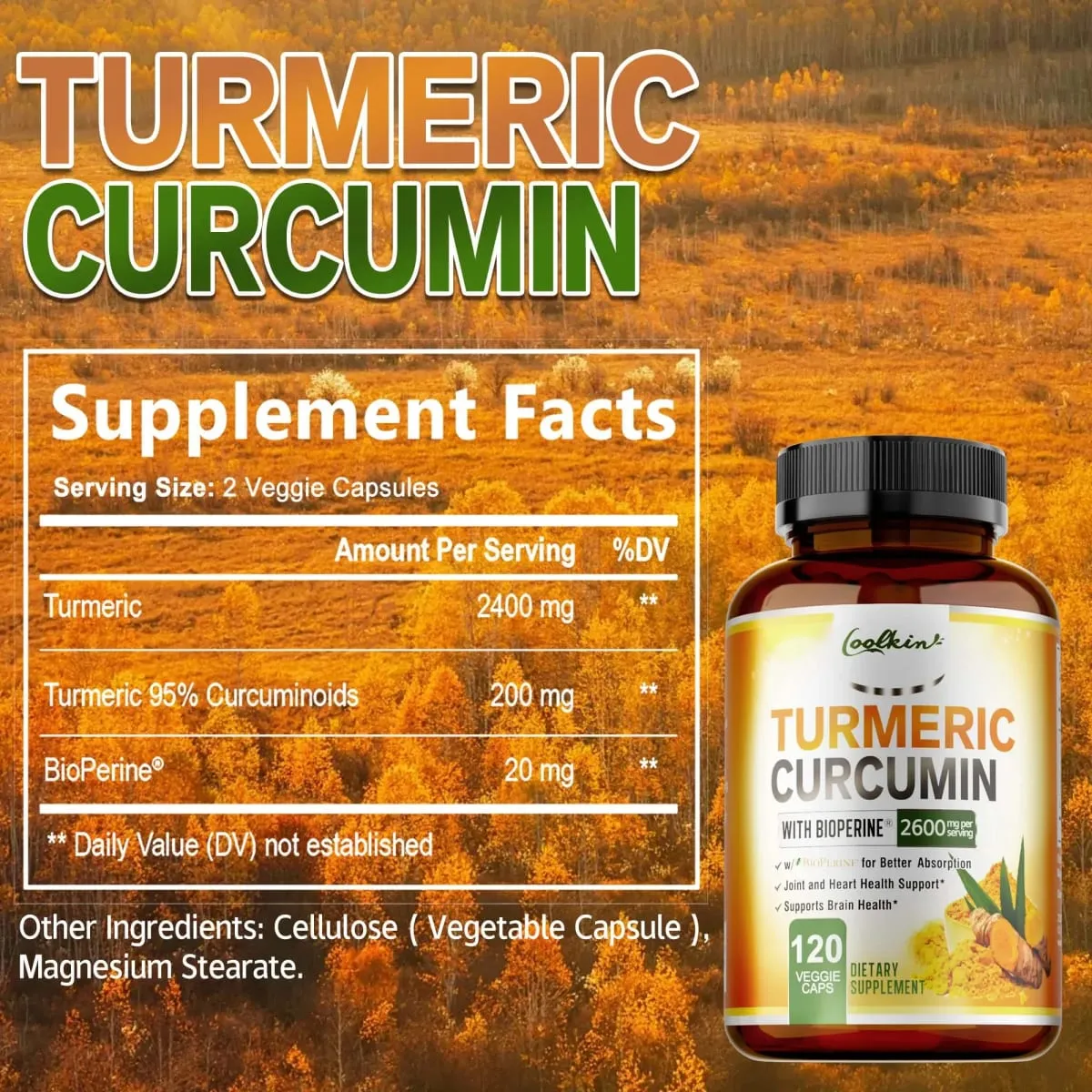 Turmeric Curcumin Capsules - with Black Pepper - Helps Joint Antioxidant & Immune System Anti-Inflammatory — image 2