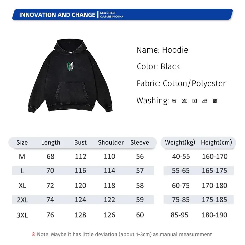 Anime Levi Hoodies Vintage Washed A-Attack on Titan Hoodie Casual Manga Yeager Eren Kapuzenpullover Titan Attack Pullover — image 14