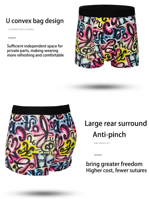 10-Pack Men's Cool Graffiti Print Boxer Shorts High Elasticity Skin-Friendly Comfortable Waist Multicolor Random Delivery Daily — image 2