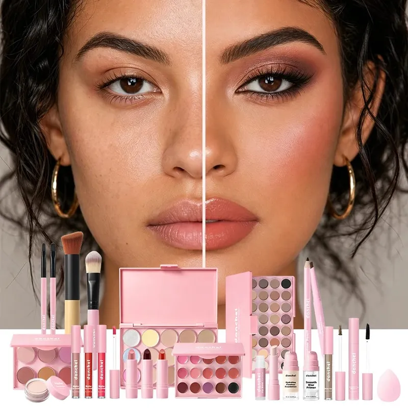 Beginner Friendly All In One Makeup Set Lipstick Palette Eyeshadow Palette 2Pcs Professional Makeup Brushes Face Cosmetic Kit — image 3