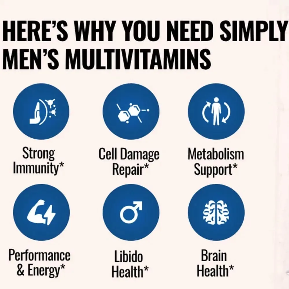 Men's Multivitamin - Improves Bone Strength Supports Energy & Endurance Enhances Cognition Supports Brain Eye and Heart Health