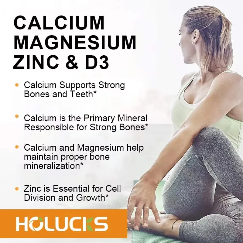 Organic Calcium Support Supplements with Magnesium Zinc & D3 Strengthen Bone Teeth & Nerve Wellness for Daily Life