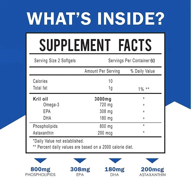 Antarctic Krill Oil 3000mg - Ωμέγα-3 EPA DHA Φυσική Ασταξανθίνη Μέγιστη Δύναμη για την υγεία της καρδιάς και των αρθρώσεων — image 2