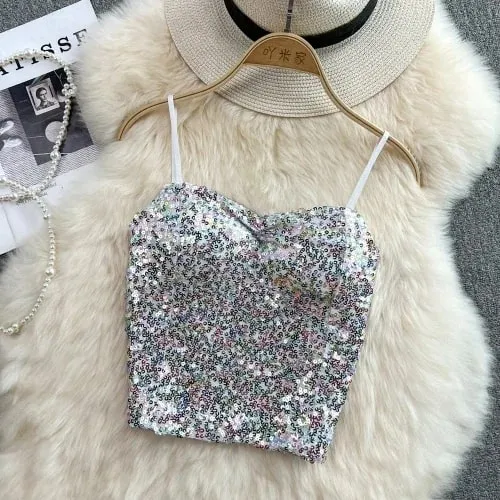 Σέξι Sequin Party σπαγγέτι Croset Bustier εξώπλατα Slim Tanks και Camis Strap Glitter Crop Top Fashion Καλοκαιρινά Γυναικεία Ρούχα Y2k — image 13