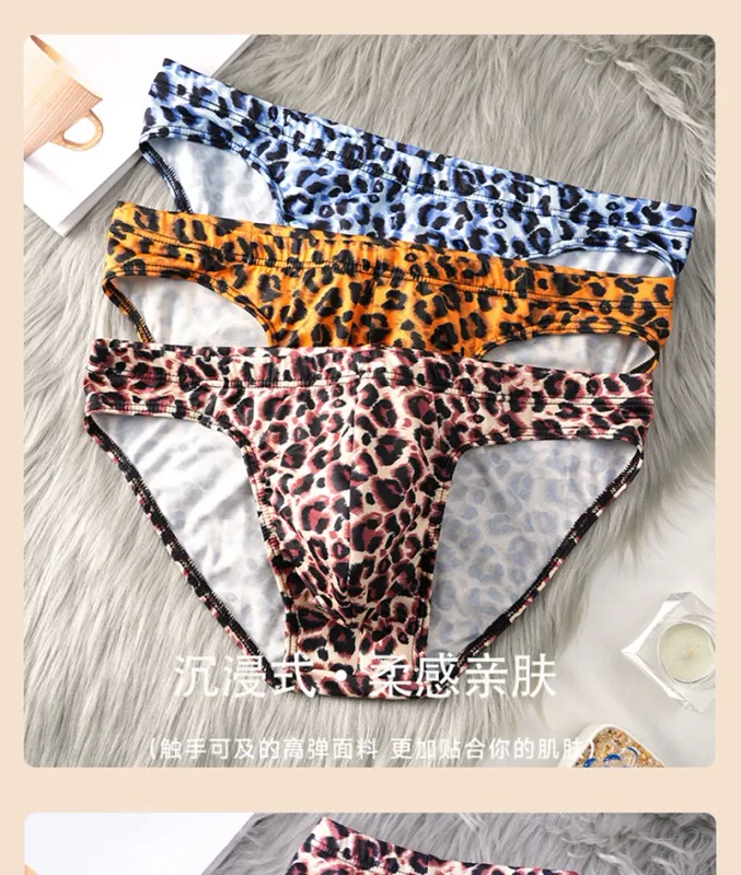 Men's Mid Waist Underwear Sexy Ice Silk Briefs Leopard Printed Breathable Underpants Male Soft Comfortable Panties Cueca Homme — image 4