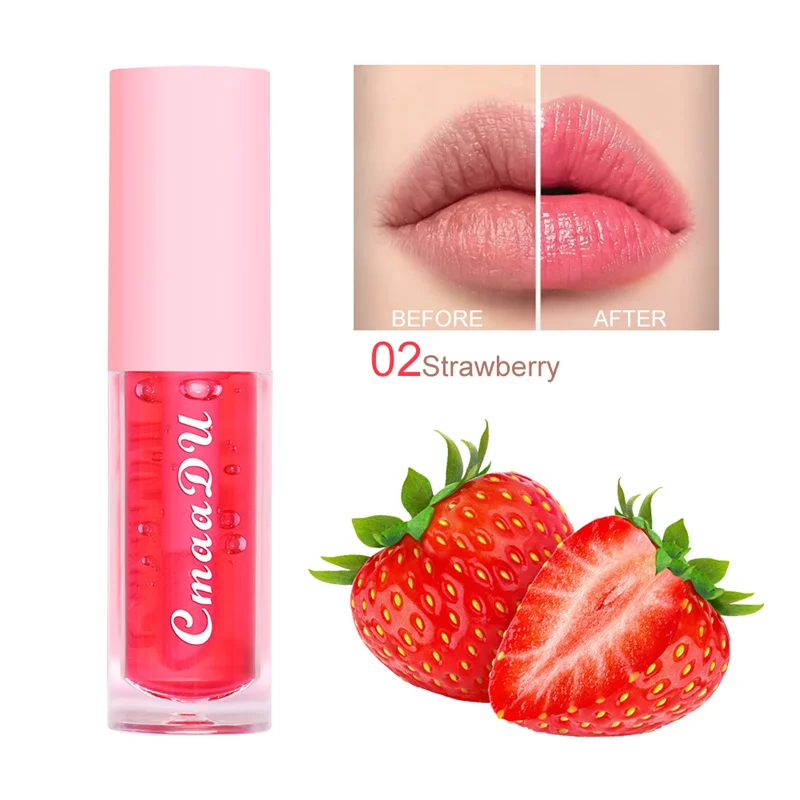 Φρούτα που αλλάζει χρώμα για τα χείλη Strawberry Lip Oil Moisturizing Reduce Lips Liquid Liquid Liquid Waterproof Jelly Plump Lips Care