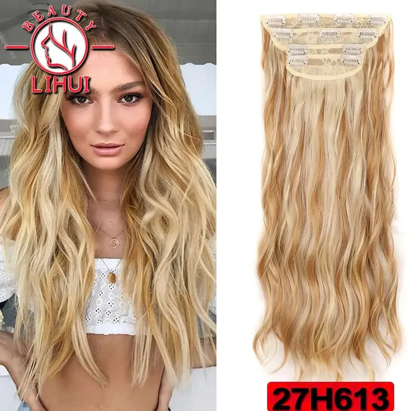 Long Curl Wave Clip In Hair Extensions 6Pcs/Set 16 Clips High Tempreture Synthetic Hairpiece Clip In Hair Extensions 24inch — image 27