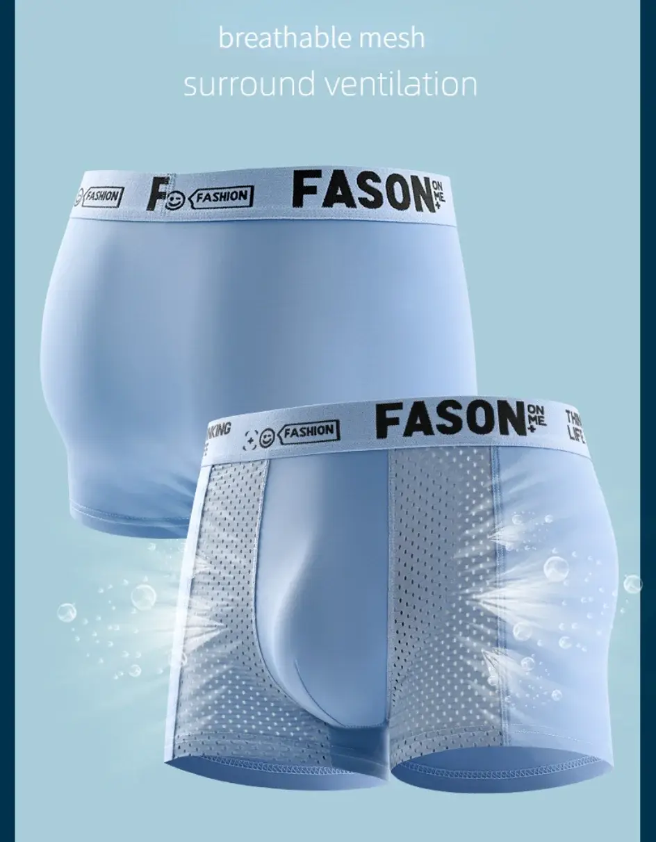 Sous-vêtements en maille de soie glacée pour hommes, Boxer respirant antibactérien, slip surdimensionné, short pour hommes