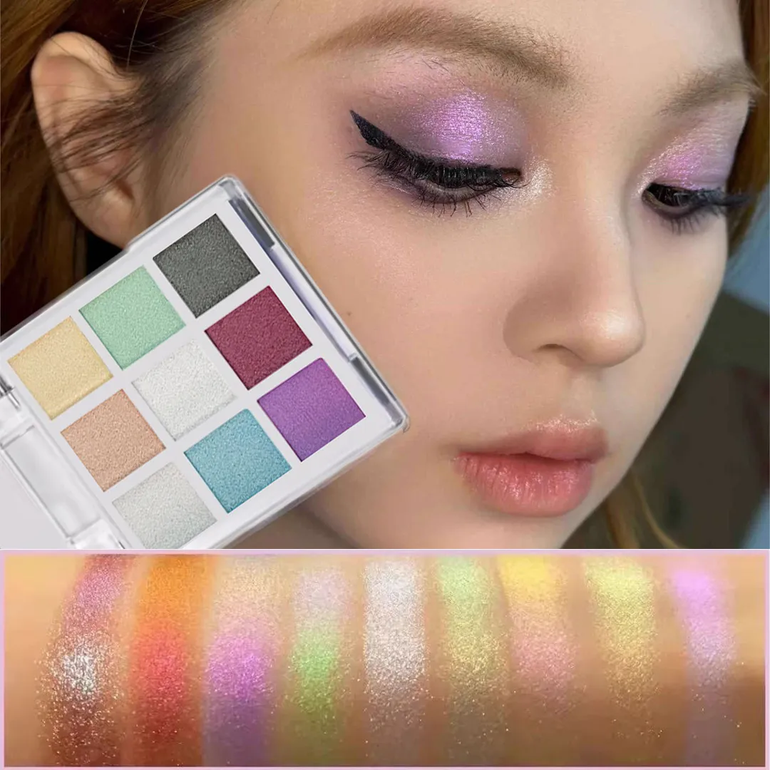 Παλέτα σκιών ματιών 9 χρωμάτων Glitter Chameleon Αδιάβροχο κιτ καλλυντικών με συμπιεσμένη πούδρα μακράς διαρκείας Μόδα παλέτα μακιγιάζ ματιών για γυναίκες