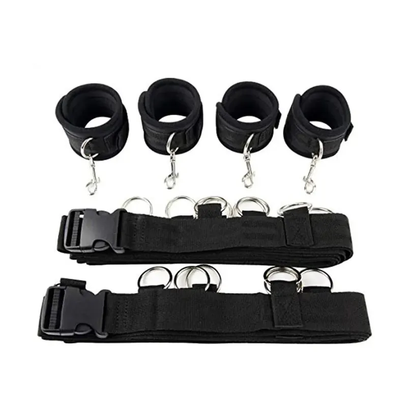 Σετ συγκράτησης BDSM Bondage Handcuffs & Ankle cuffs Slave on the bed Open Leg Flirt Παιχνίδια σεξ για γυναίκες ζευγάρια Erotic No Vibrator