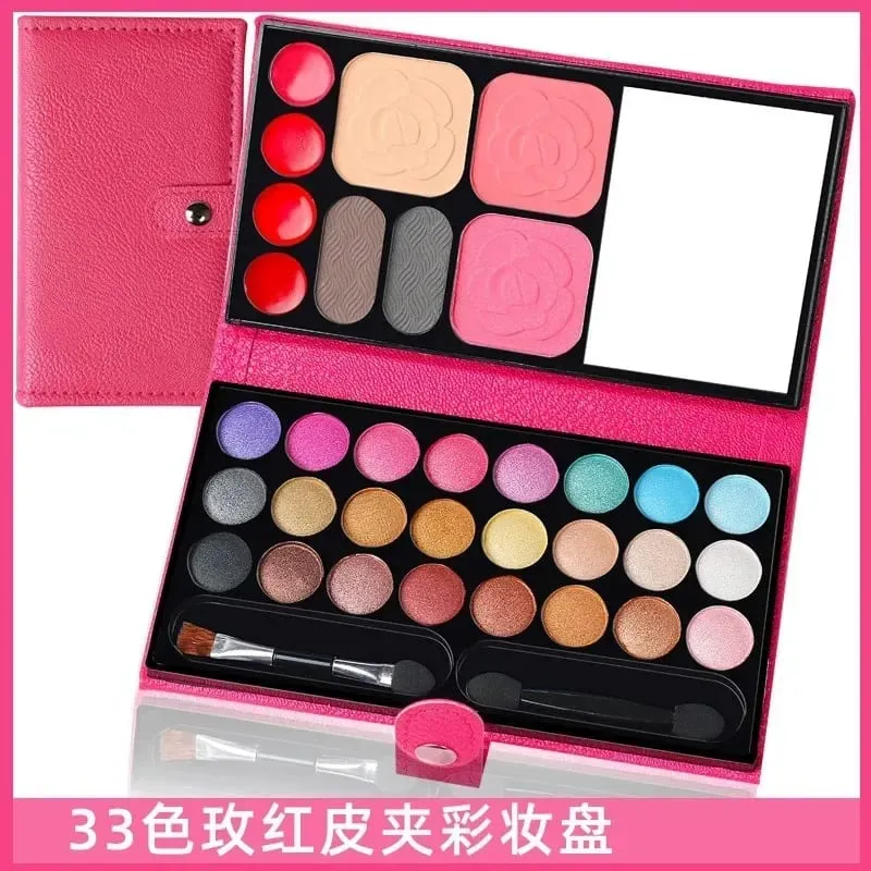 Σετ μακιγιάζ 33 χρωμάτων Eye Shadow Powder Blush Lipstick Διαρκής Καλλυντικά Μακιγιάζ με Καθρέφτη Φορητή παλέτα ταξιδιού για αρχάριους — image 9