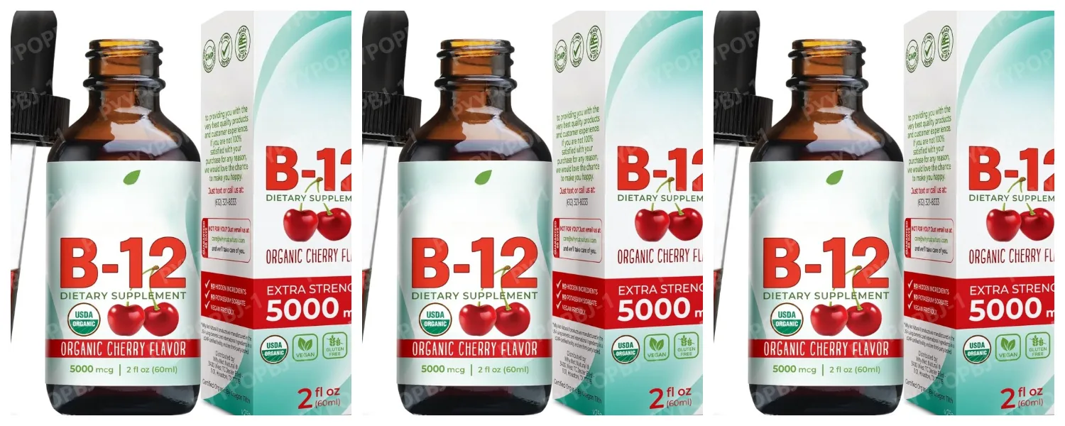 Vitamin B12 Drops 5000mcg Υγρό Υπογλώσσιο Συμπλήρωμα Μεθυλοκοβαλαμίνης Γεύση Κεράσι Vegan Χωρίς Ζάχαρη Καθημερινή Διατροφή 60ml — image 9