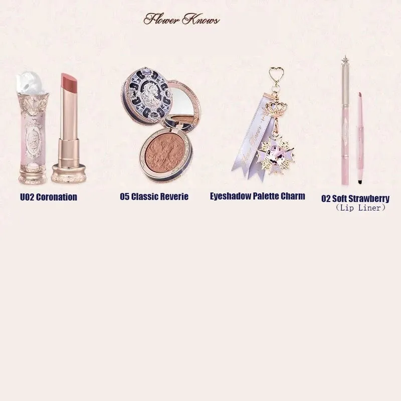 Flower Knows Strawberry Rococo סדרת סט איפור גליטר מאט צלליות פלטת סומק Power Velvet ליפסטיק ערכת בושם — image 19
