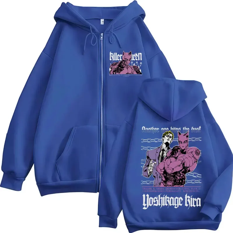 Sweat-shirt à capuche avec fermeture éclair pour homme et femme, vêtement à la mode, avec fermeture éclair, Anime Jojo Bizarre Adventure Kira Yoshikage Killer Queen — image 7