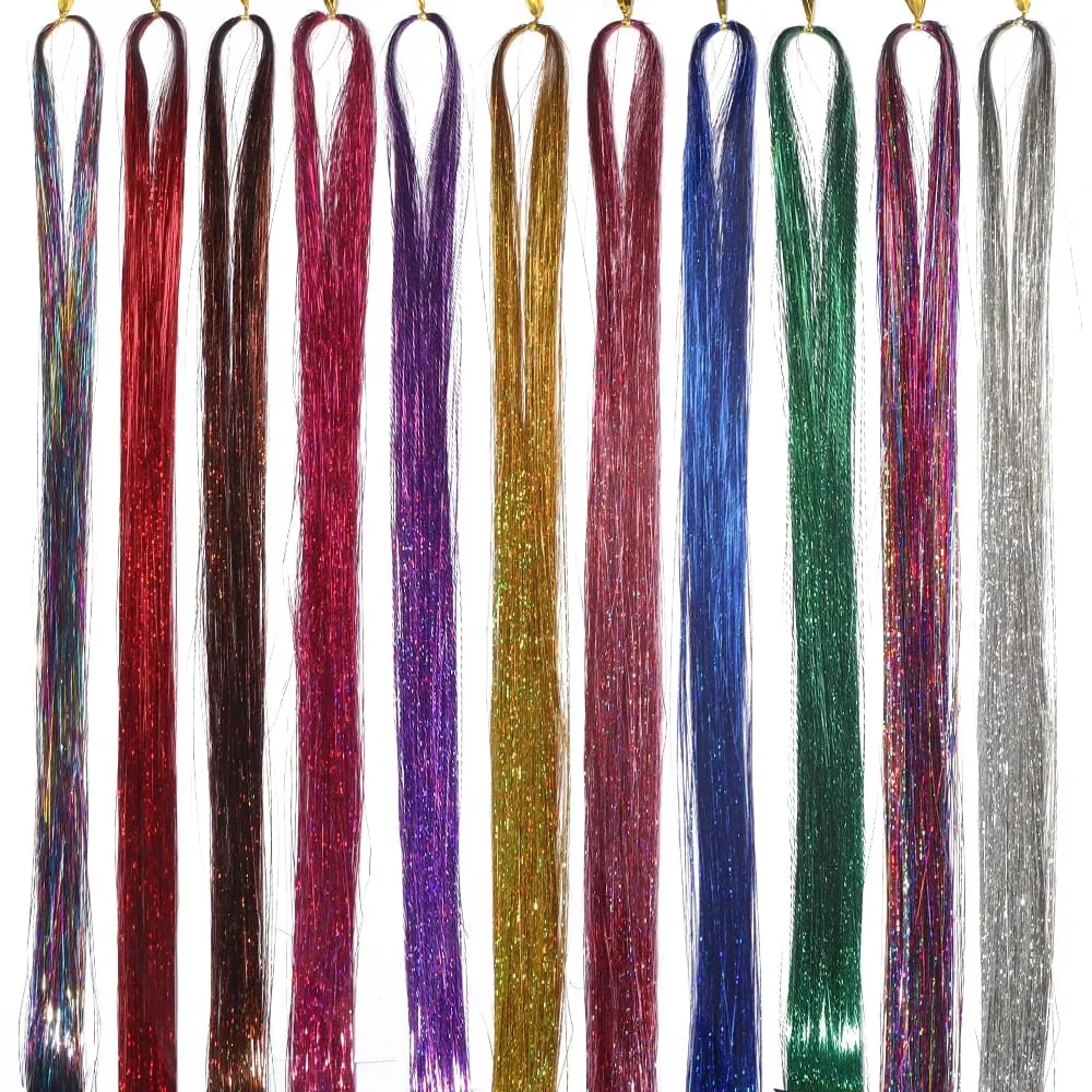 3 τεμ./συσκευασία 120cm Πολύχρωμα PET LLaser Hair Tinsel Strands Μεταλλικά Extensions Μαλλιών για DIY Party Cosplay Αξεσουάρ Μαλλιών — image 6