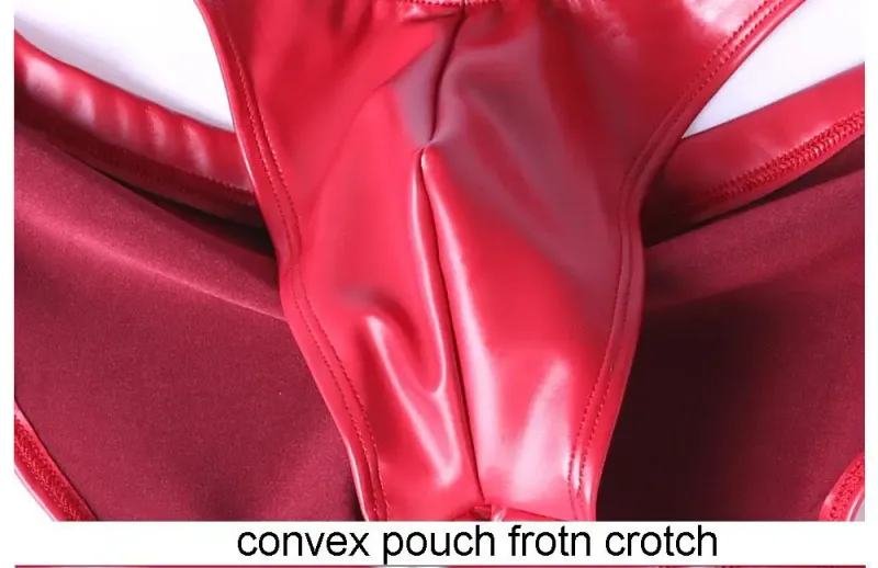 Oil Glossy Swimming Briefs PU Lather Elastic Low-rise Buttocks-Lifting Slip Bikini Shirring Crotch Seam Underwear Bathing Shorts — image 14