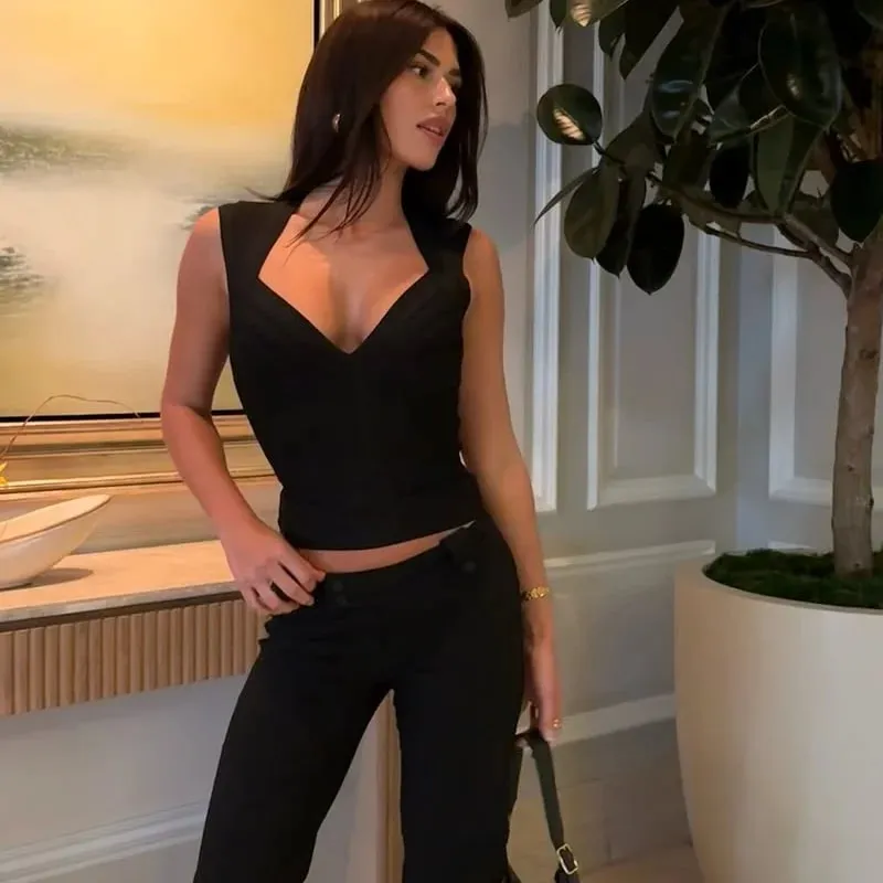תחבושת מוצקה מסוגננת Cami פסים עליון פסים צווארון מרובע ללא שרוולים Bodycon צמוד אפוד קיץ 2026 חדש שיק מסיבת חופשות בגדי רחוב — image 4
