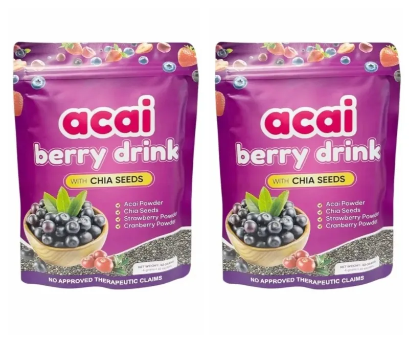 Acai Berry Drink Powder with Chia Seeds Strawberry Cranberry For Antioxidant Daily Wellness & Immune System Support Adult 40g