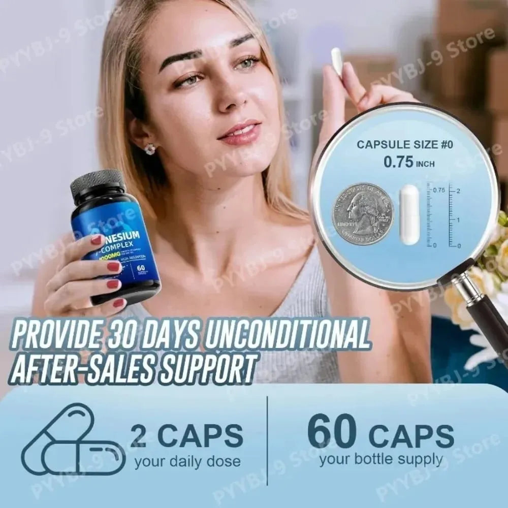 Κάψουλες Μαγνησίου 7-Complex 1000mg με Β6 D3 Ψευδάργυρο Υψηλής Απορρόφησης Vegan Φόρμουλα για Μυϊκή Νευρική Οστική Καρδιακή Υποστήριξη 60 Count — image 6