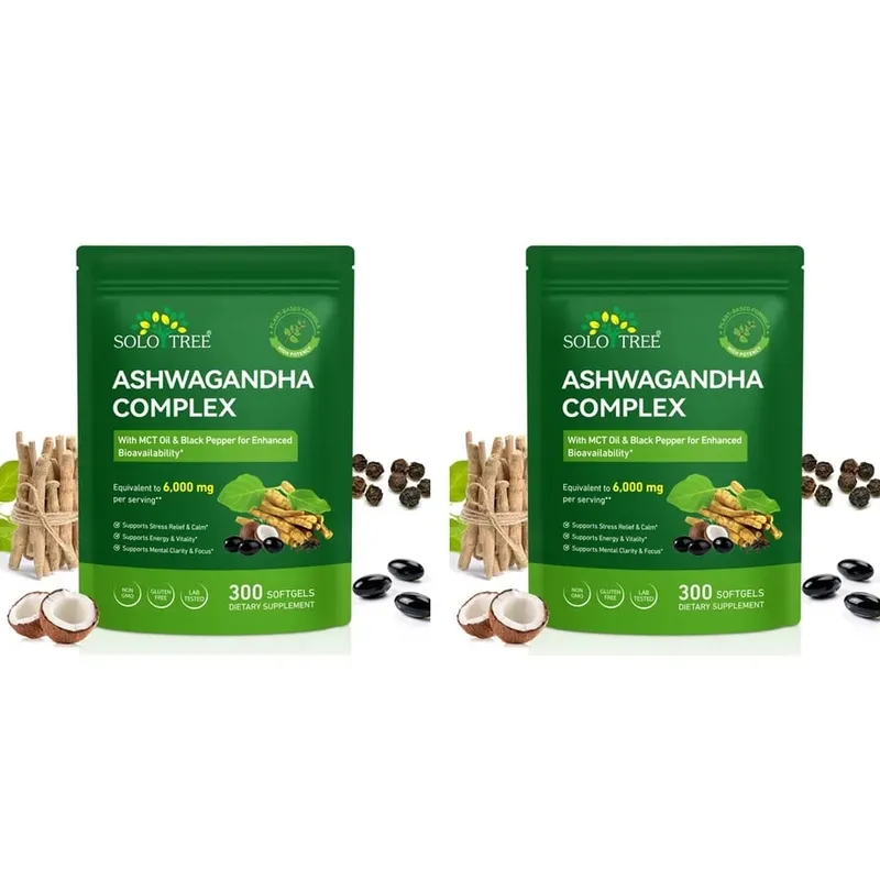 Το Solo Tree Ashwagandha Complex Softgels υποστηρίζει την ανακούφιση από το άγχος ήρεμη ψυχική διαύγεια εστίαση με MCT Oil & Black Pepper 300 Softgels