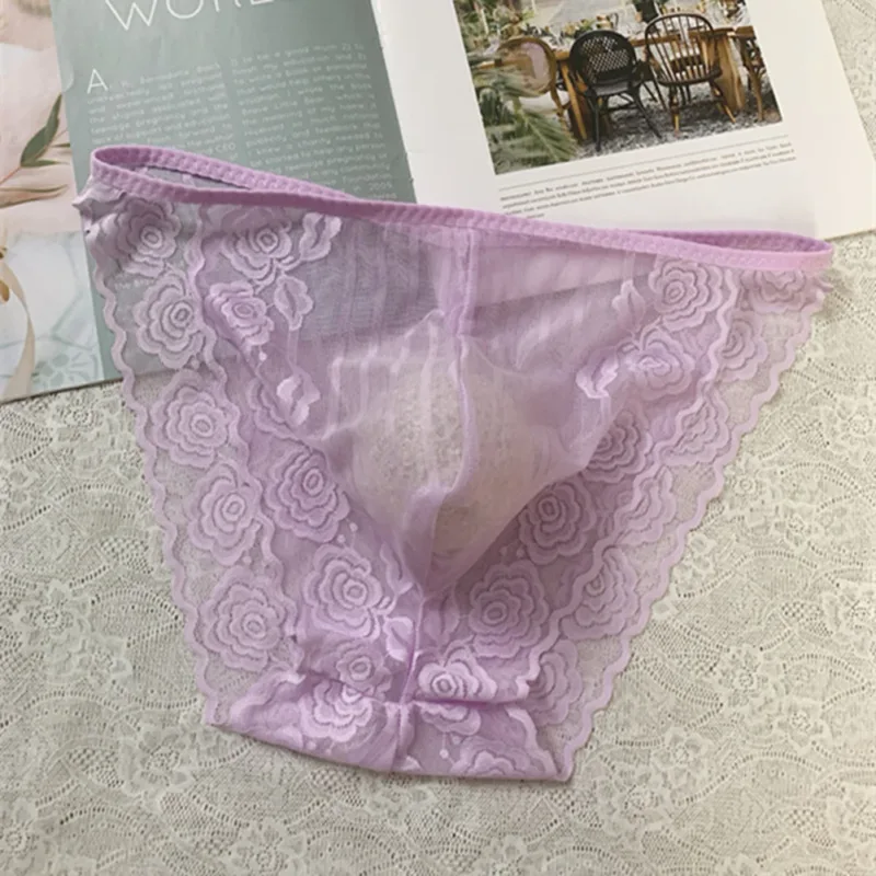 Men Seamless Lace Extreme Men's Panties Mesh Sheer Very Hot Lingerie Gay Sissy Bulge Pouch Bikini Briefs Underwear Underpants