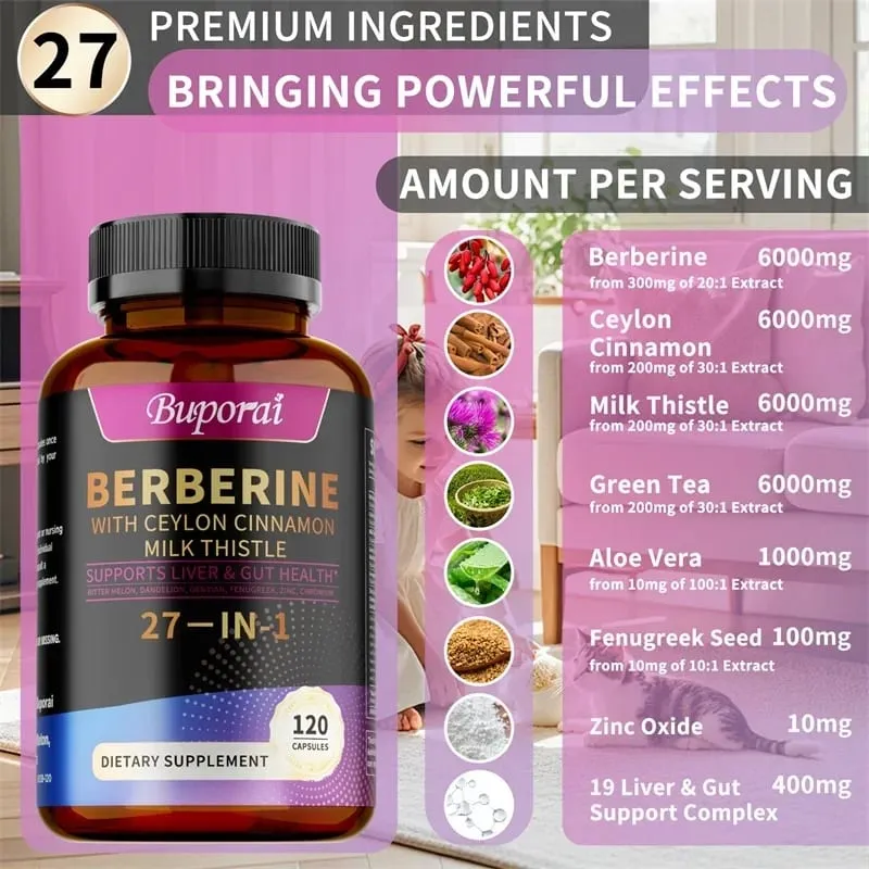 Συμπληρώματα Berberine Ceylon Milk Thistle - Προωθεί την υγεία του ήπατος και του πεπτικού συστήματος Υποστηρίζει την κυτταρική ενέργεια και επισκευή — image 4