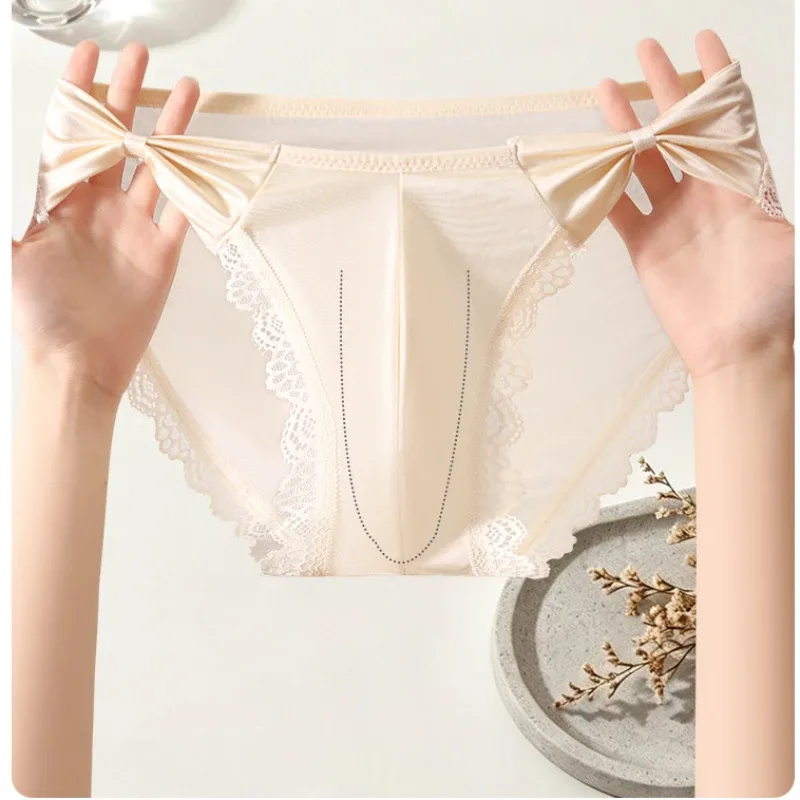 Women Panties for Men Bow High Cut Briefs Lace Mesh Sheer Underwear U Convex Pouch Breathable Underpant French Style Nightwear — image 14