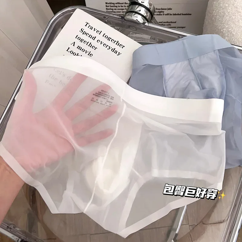 Calzoncillos transparentes para hombre, bragas ultrafinas de seda helada de secado rápido, ropa interior Sexy con bolsa para bulto en U, calzoncillos transpirables Cuecas — image 2