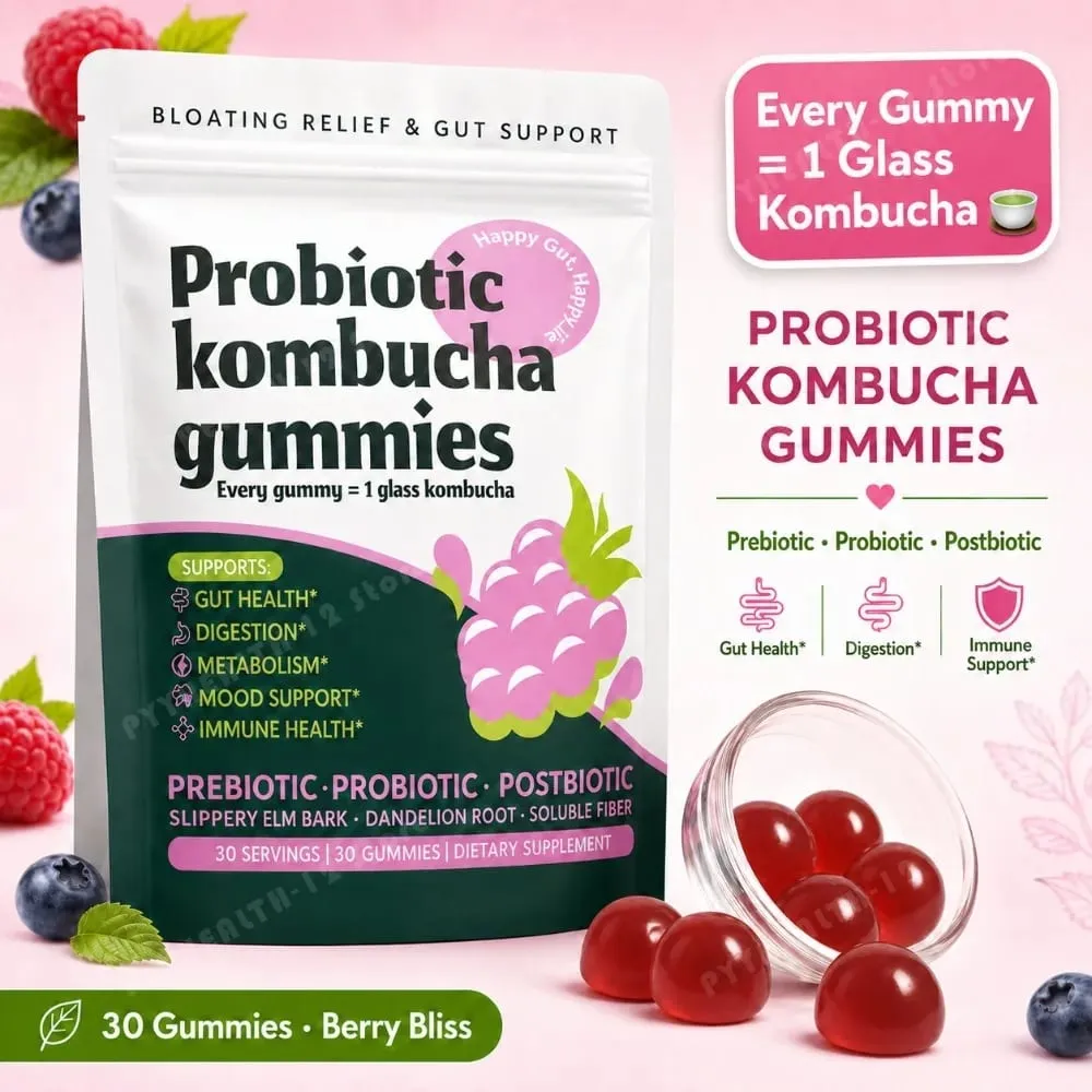 Probiotikus kombucha gumicukor minden gumicukorral 1 pohár Kombucha prebiotikus posztbiotikus emésztőszervek egészsége Vegán bogyós 30 gumicukor — image 1
