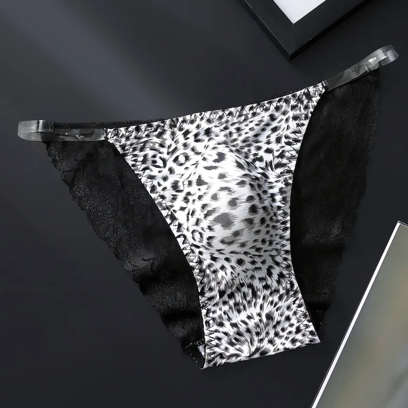Hot Sale Leopard Print Mens Sexy Briefs 3D Bulge Pouch Low Rise Transparent Waistband Lace Comfort Breathable Seamless Underwear