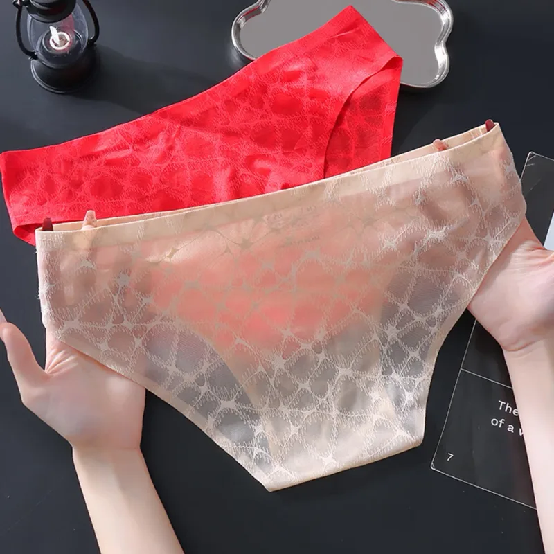 Men Sexy Lace Thin Ice Silk Briefs Underwear For Man Bulge Pouch Low Waist Very Hot Lingerie Solid Unisex Panties Men's Clothing — image 2