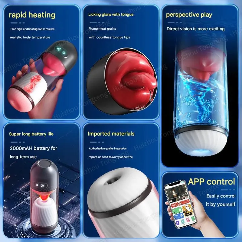 Male Masturbator Penis Training APP Control Automatic Masturbation Cup Licking Blowjob Masturbator 9 Powerful Modes Sex Toys Men