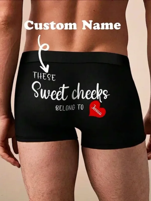 Custom Name Boxers for Men Personalized Cotton Boxer Briefs with Name on Back Gift for Him Husband Boyfriend Birthday Valentine — image 2